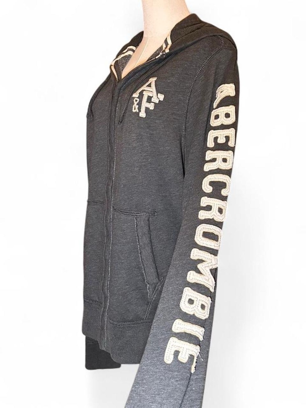 Y2K Vintage Abercrombie & Fitch Charcoal Zip Mens Hoodie Indie Sleaze Loungewear